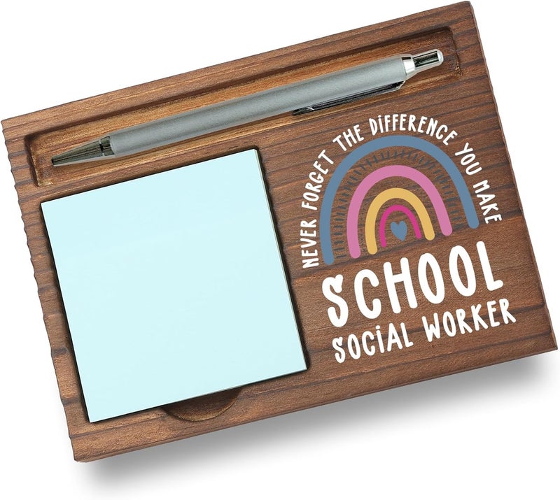 Pariveca School Social Worker Appreciation Gifts Sticky Note Holder, Thank You Gift for School Social Worker Education Week Graduation Birthday or Holiday Recognition Self Stick Note Pad Holder PB015 - Image 1